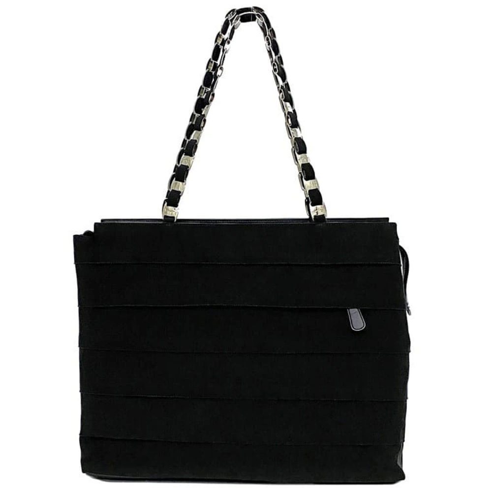 Salvatore Ferragamo Vara Canvas Leather Zipper Chain Tiered Shoulder Black